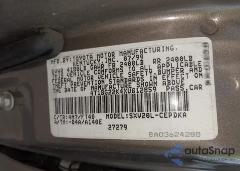 1999 Toyota Camry Ce z USA, uszkodzony, nr VIN 4T1BG22K4XU612859